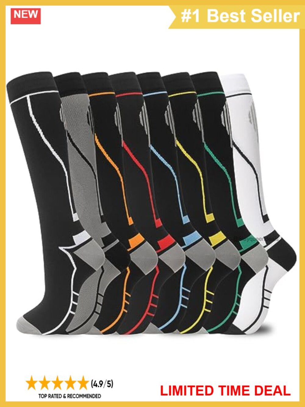 Knee High Compression Socks 8 Pairs Polyester Spandex Graduated Support